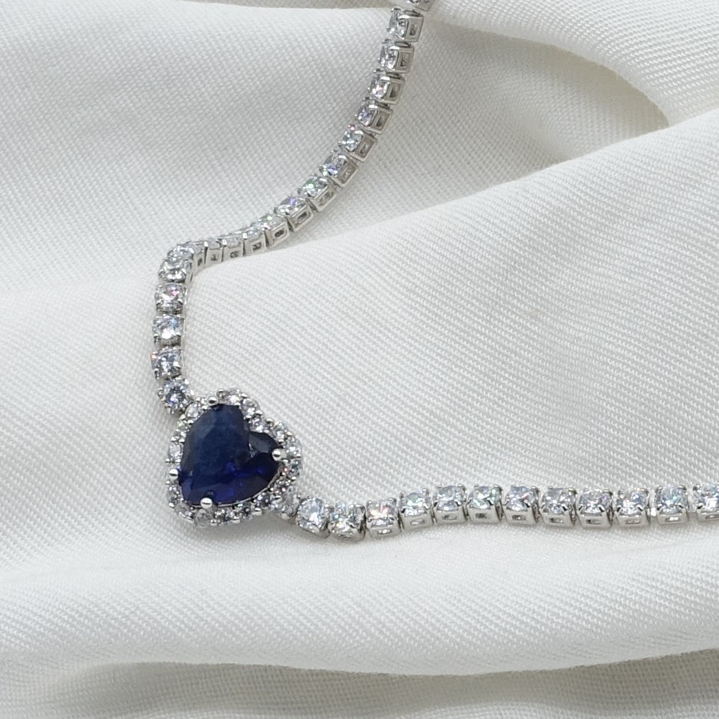 DIANA ~ CHUNKY- Collana Girocollo tennis con cuore in Cubic Zirconia