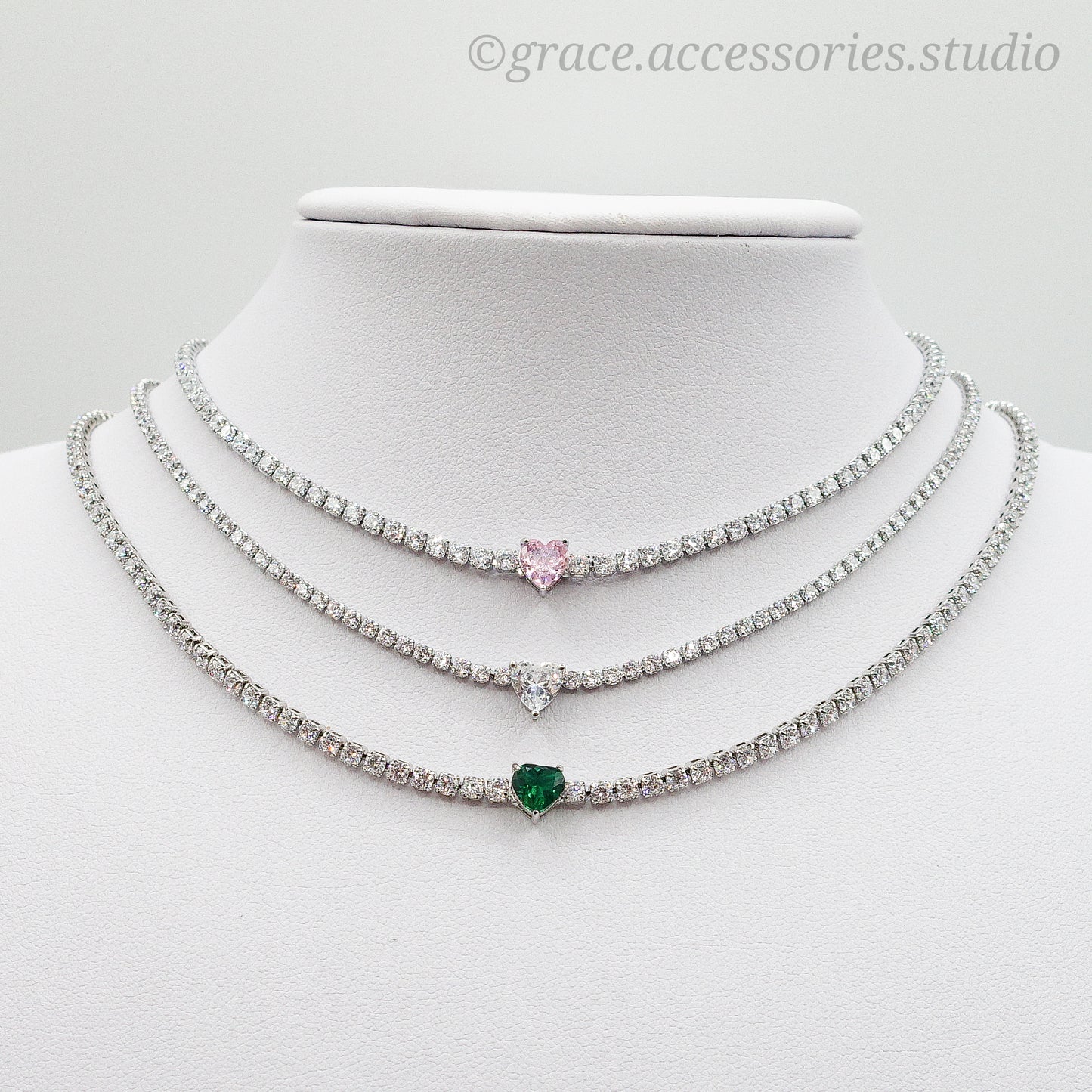 DIANA ~ Collana tennis Choker con zircone a cuore
