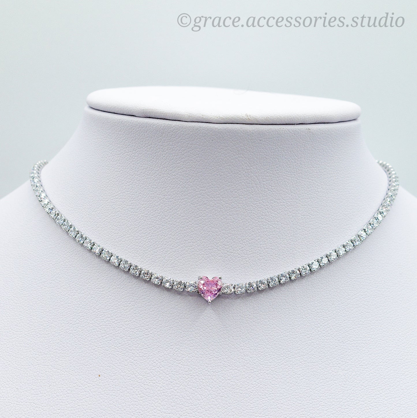 DIANA ~ Collana tennis Choker con zircone a cuore
