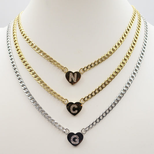 CORA - GOLD - Collana cuore e INIZIALE Zirconata Acciaio inossidabile