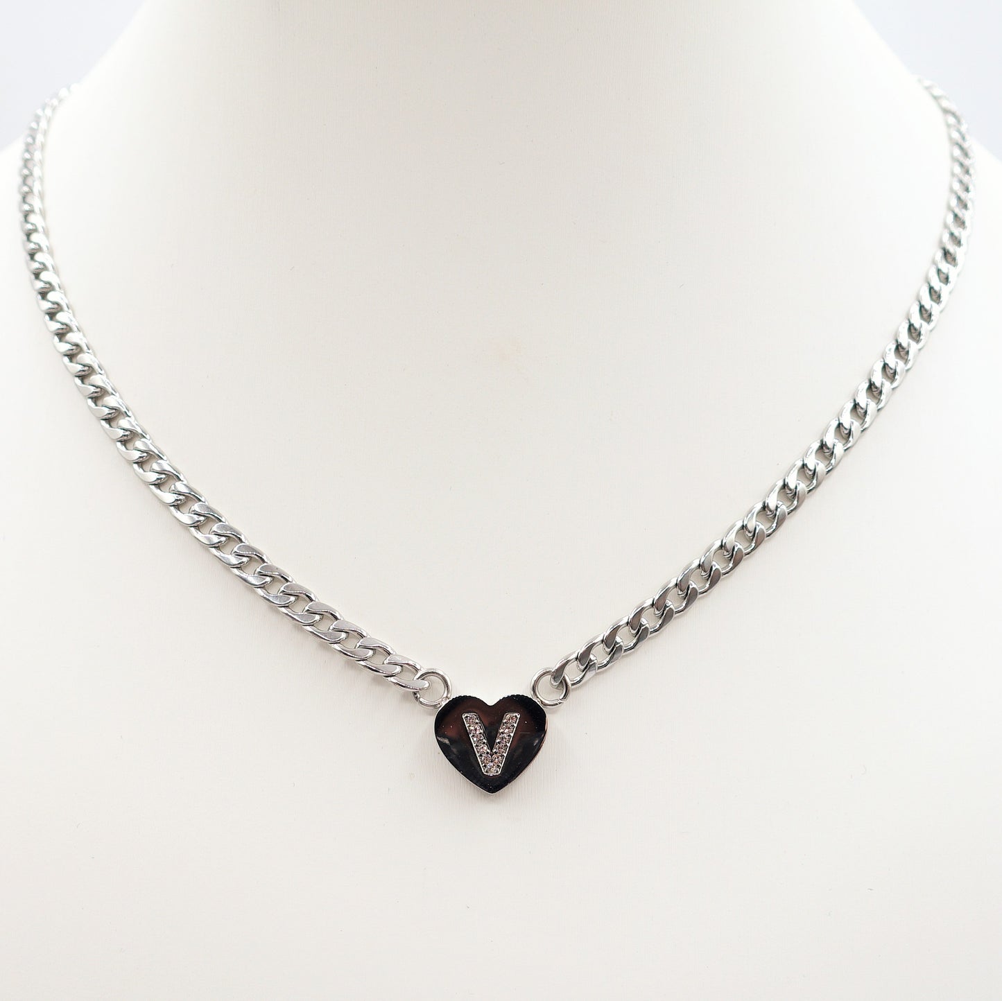 CORA - SILVER - Collana cuore e INIZIALE Zirconata Acciaio inossidabile