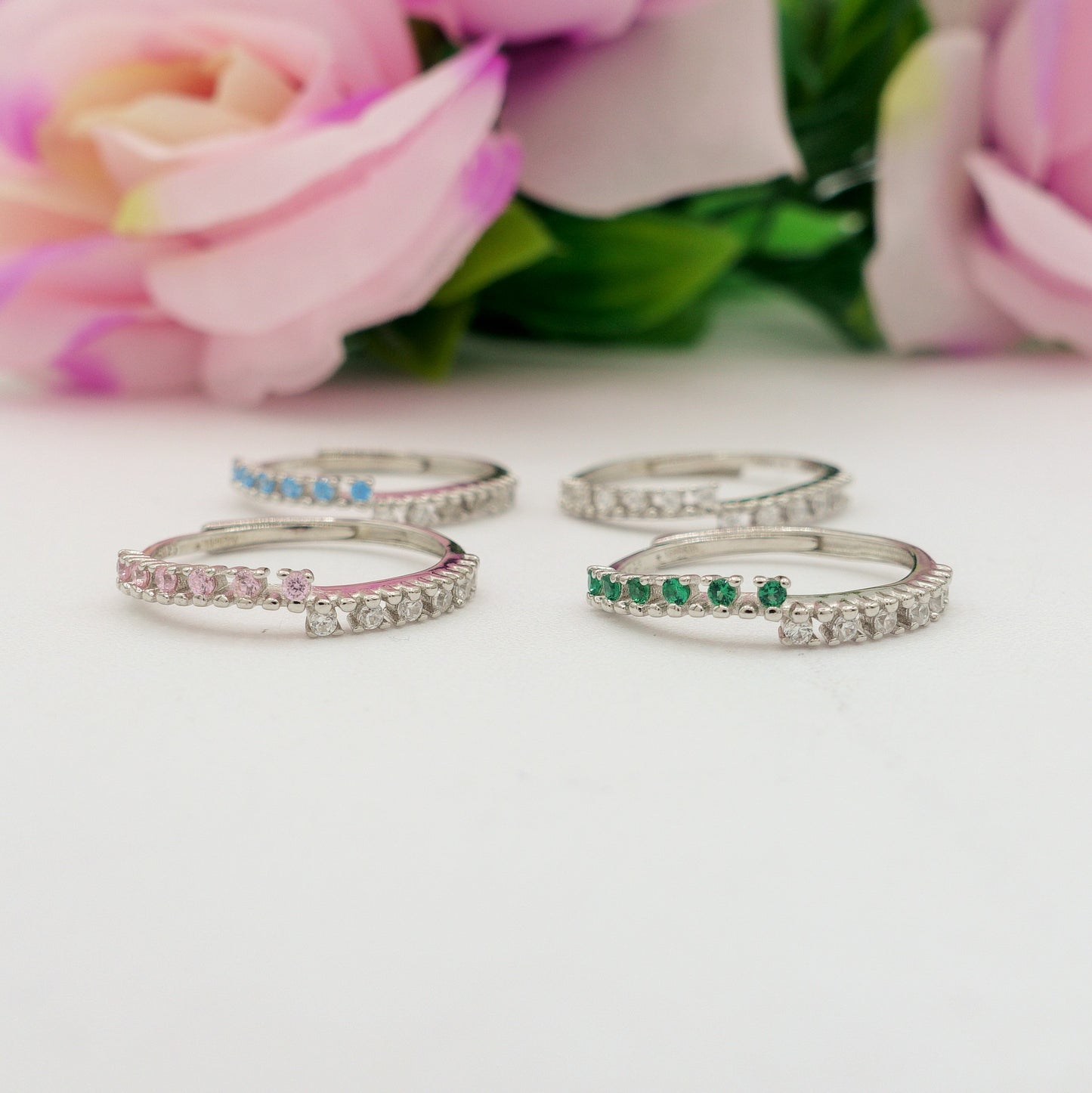 DELIGHT ~ ANELLO in ARGENTO 925 fedina asimmetrica con cubic zirconia bicolor