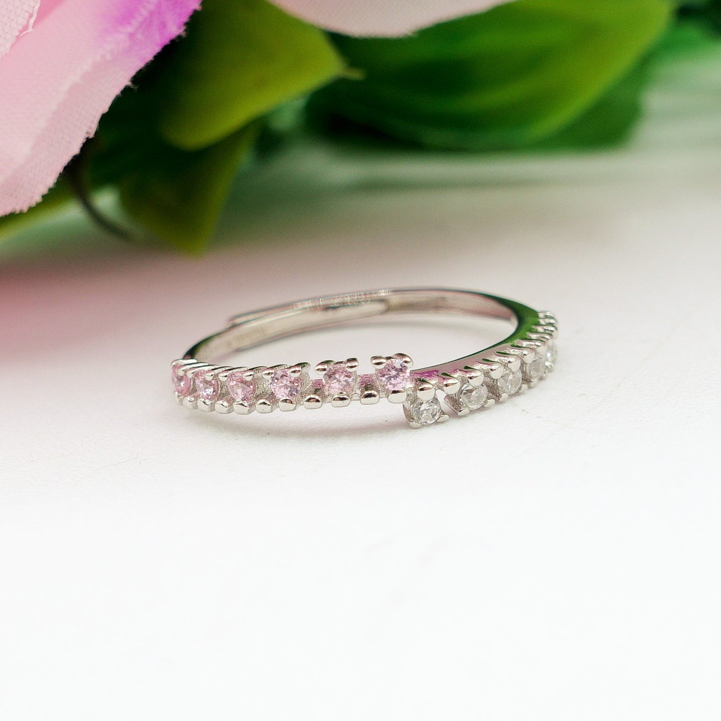 DELIGHT ~ ANELLO in ARGENTO 925 fedina asimmetrica con cubic zirconia bicolor