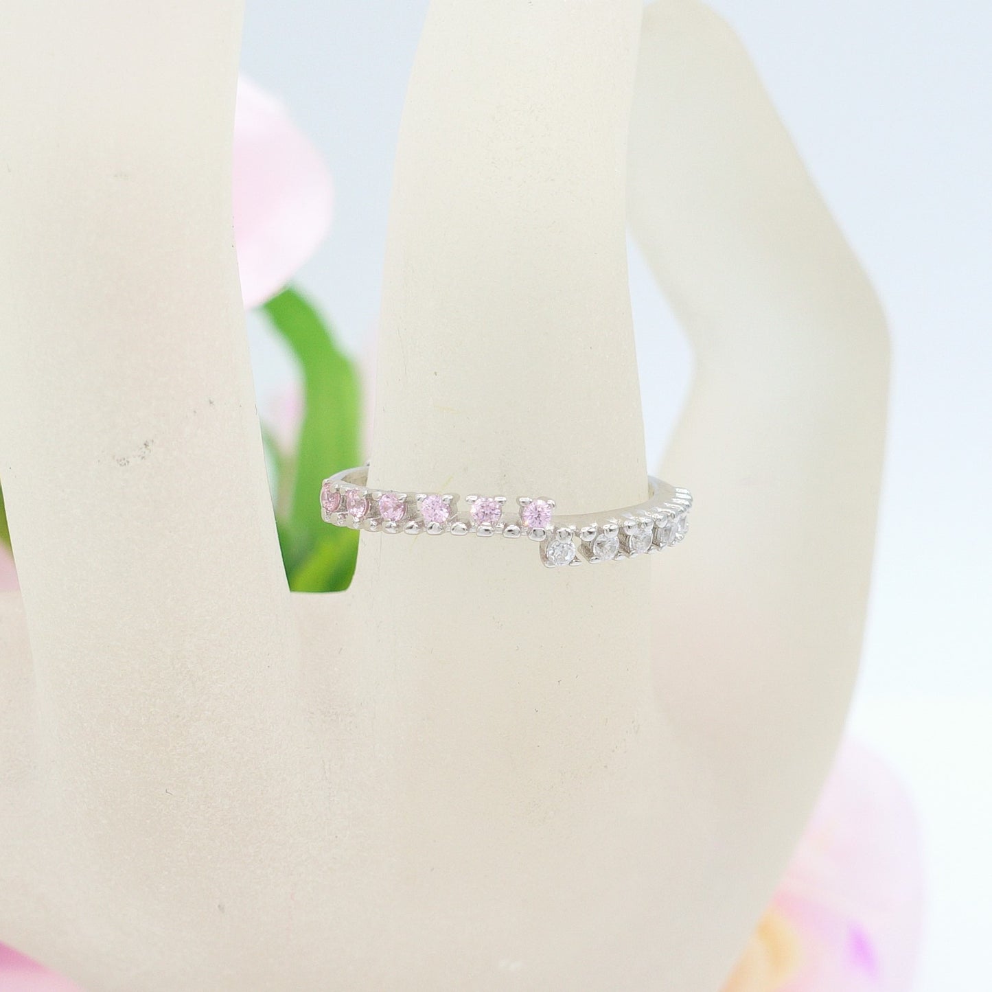 DELIGHT ~ ANELLO in ARGENTO 925 fedina asimmetrica con cubic zirconia bicolor
