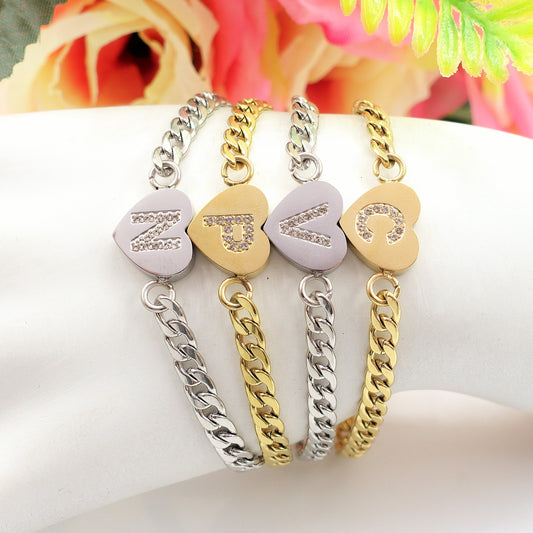 CORA - Bracciale cuore e INIZIALE Zirconata Acciaio inossidabile