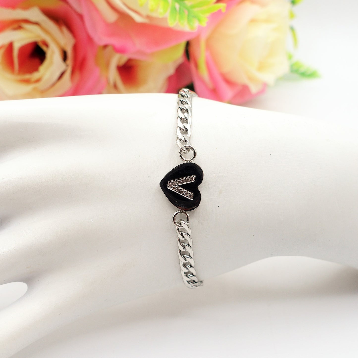 CORA - Bracciale cuore e INIZIALE Zirconata Acciaio inossidabile