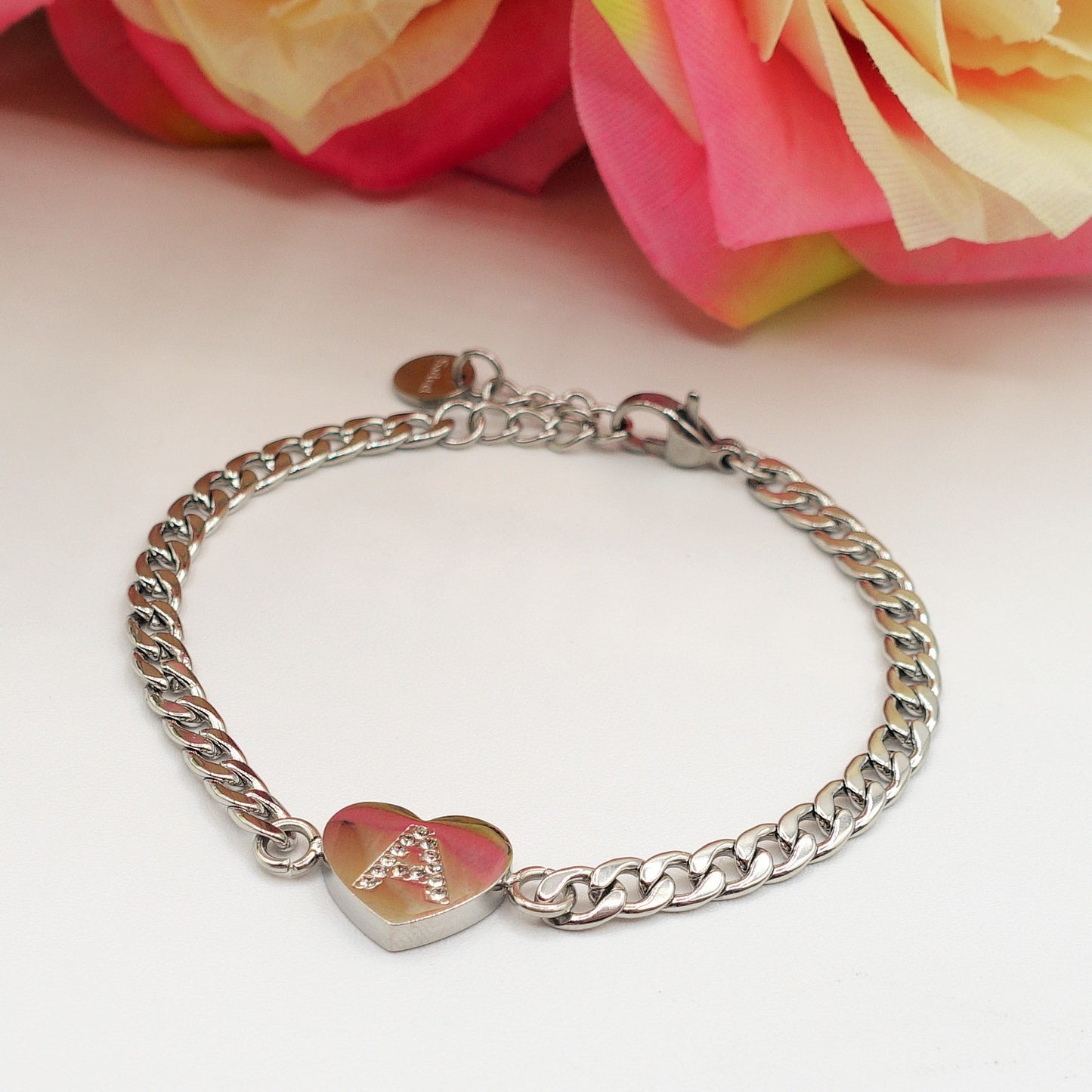 CORA - Bracciale cuore e INIZIALE Zirconata Acciaio inossidabile
