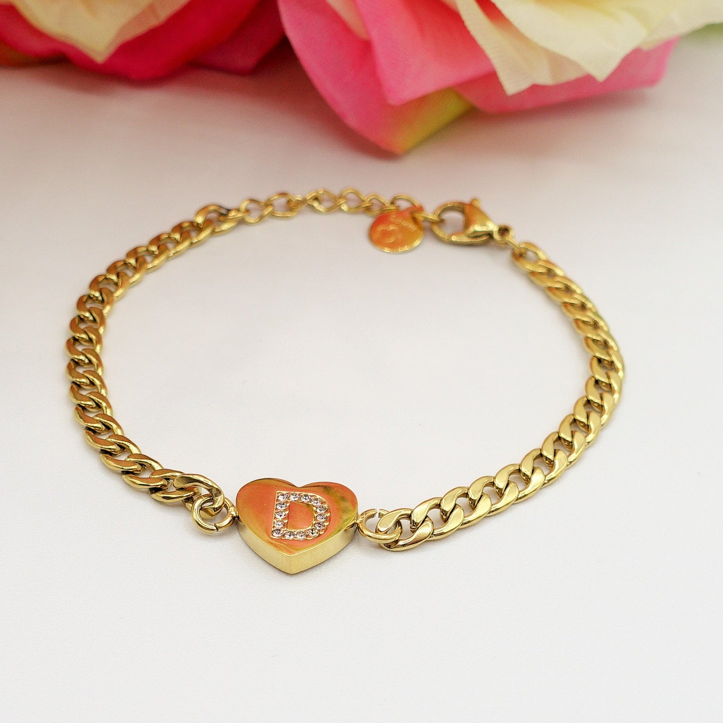 CORA - Bracciale cuore e INIZIALE Zirconata Acciaio inossidabile