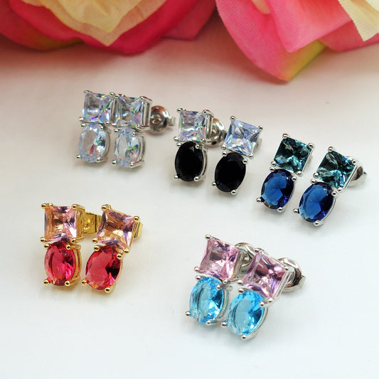 CHARIS tiny - Orecchini bottone con Cubic Zirconia RAINBOW