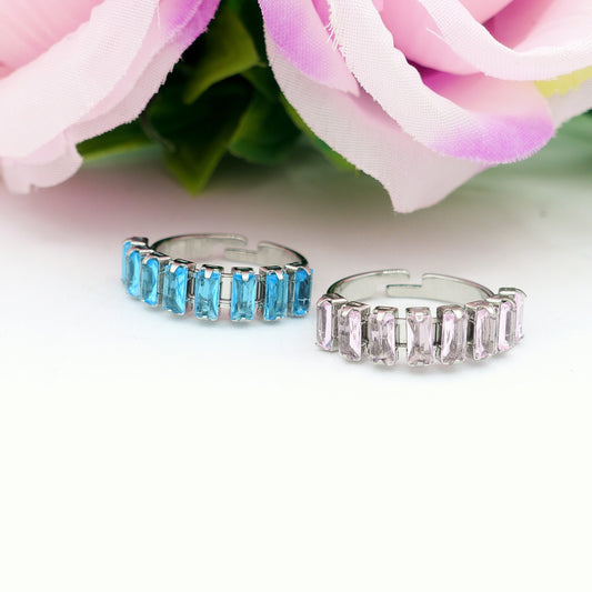 JULIANNE ~ Anello regolabile in ACCIAIO INOSSIDABILE con CUBIC ZIRCONIA taglio baguette