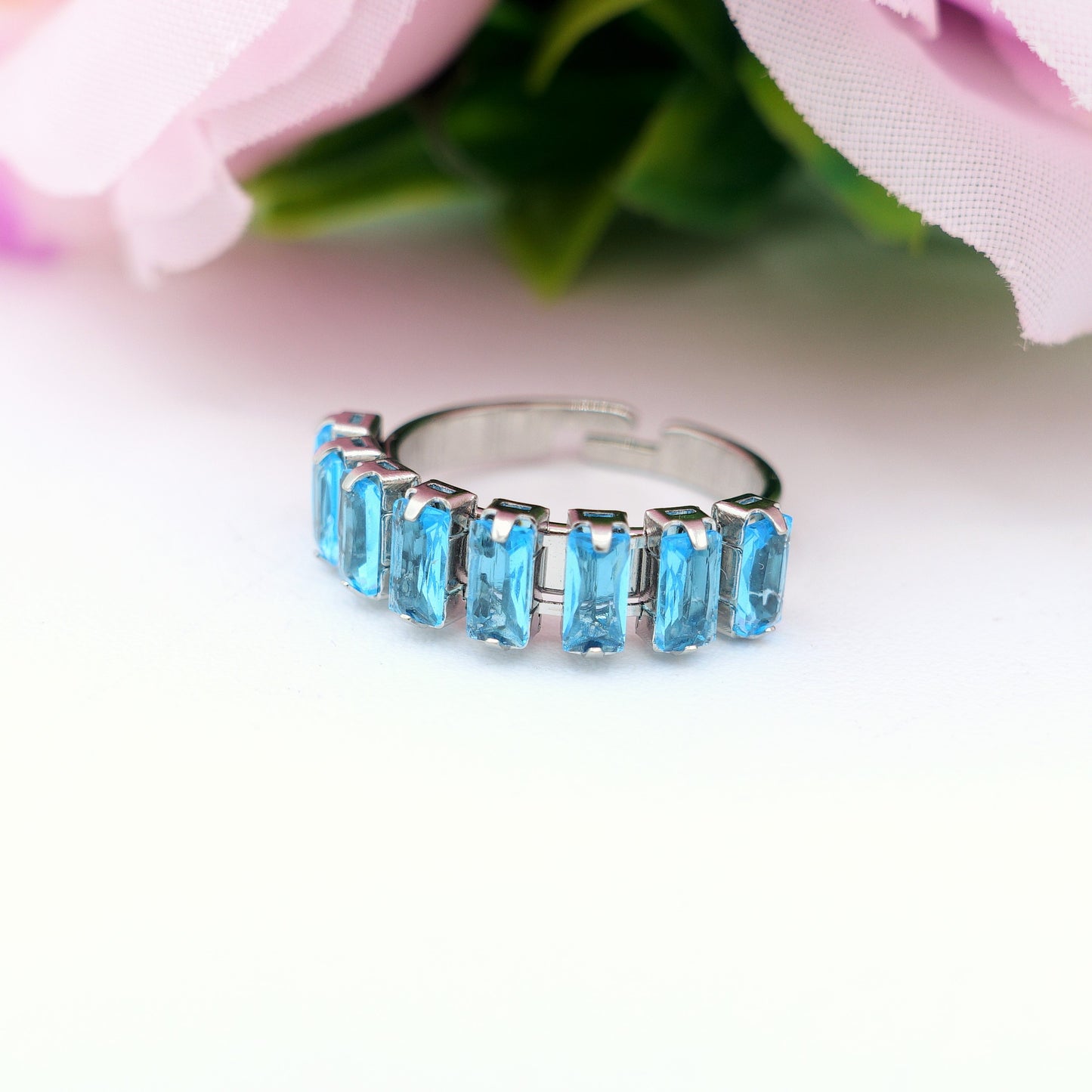 JULIANNE ~ Anello regolabile in ACCIAIO INOSSIDABILE con CUBIC ZIRCONIA taglio baguette