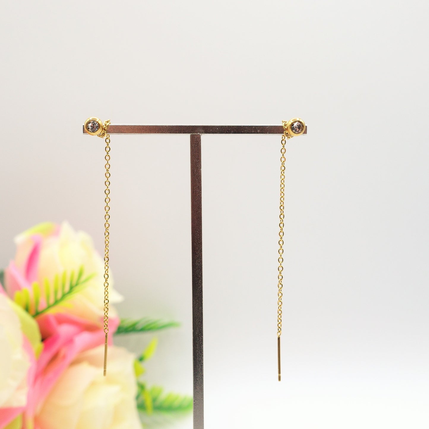 SHINY - ACCIAIO inossidabile ~PAIO Orecchini filo pendenti con cubic zirconia - saliscendi