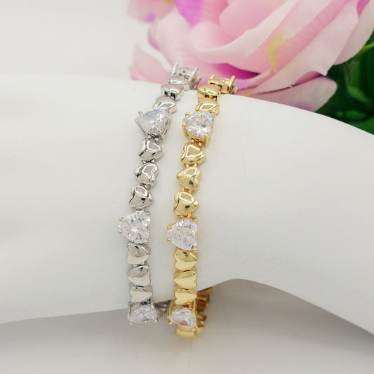 CLAIRE - Bracciale Tennis - Bracciale con cuoricini bombè e Cubic Zirconia a forma di cuore