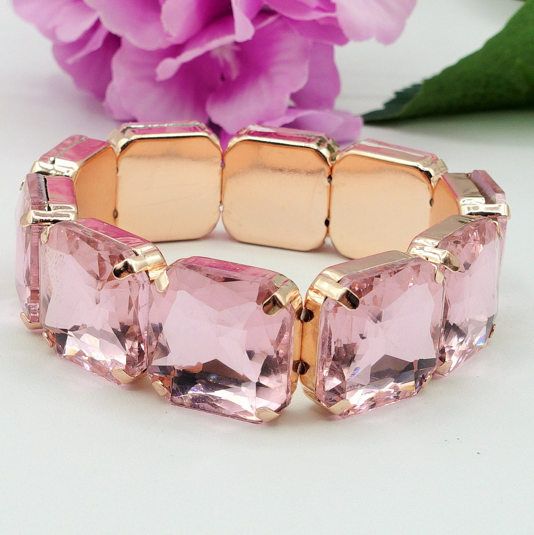 MARGOT SET - PINK SET - Collier orecchini e bracciale con pietre sfaccettate