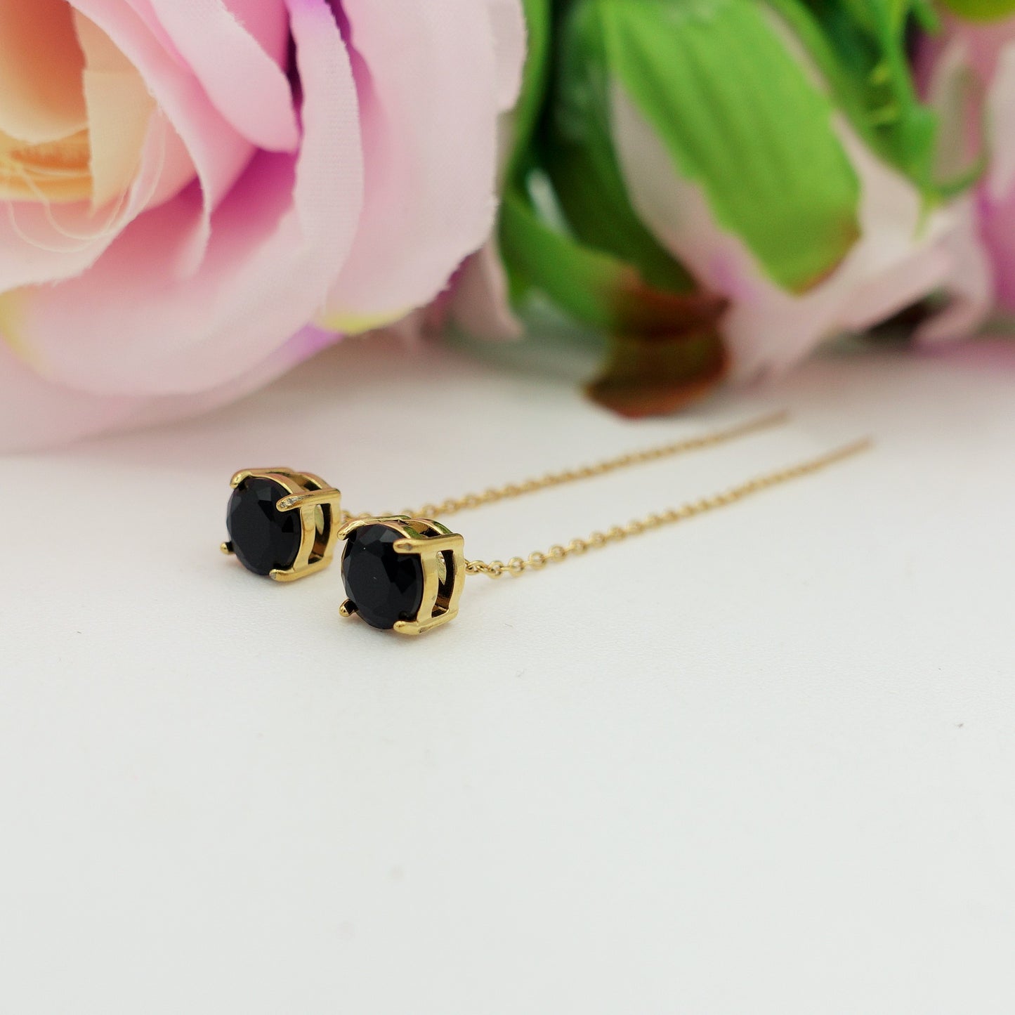 SHINY PUNTO LUCE XL - Acciaio inossidabile ~Paio Orecchini filo pendenti con cubic zirconia - saliscendi