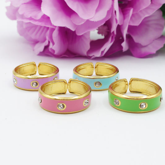 SUNNY ~Anello regolabile IN ACCIAIO INOSSIDABILE smaltato con zirconi