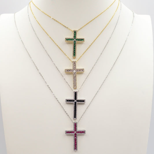 CROSS - ACCIAIO INOSSIDABILE- collana con pendente croce in cubic zirconia