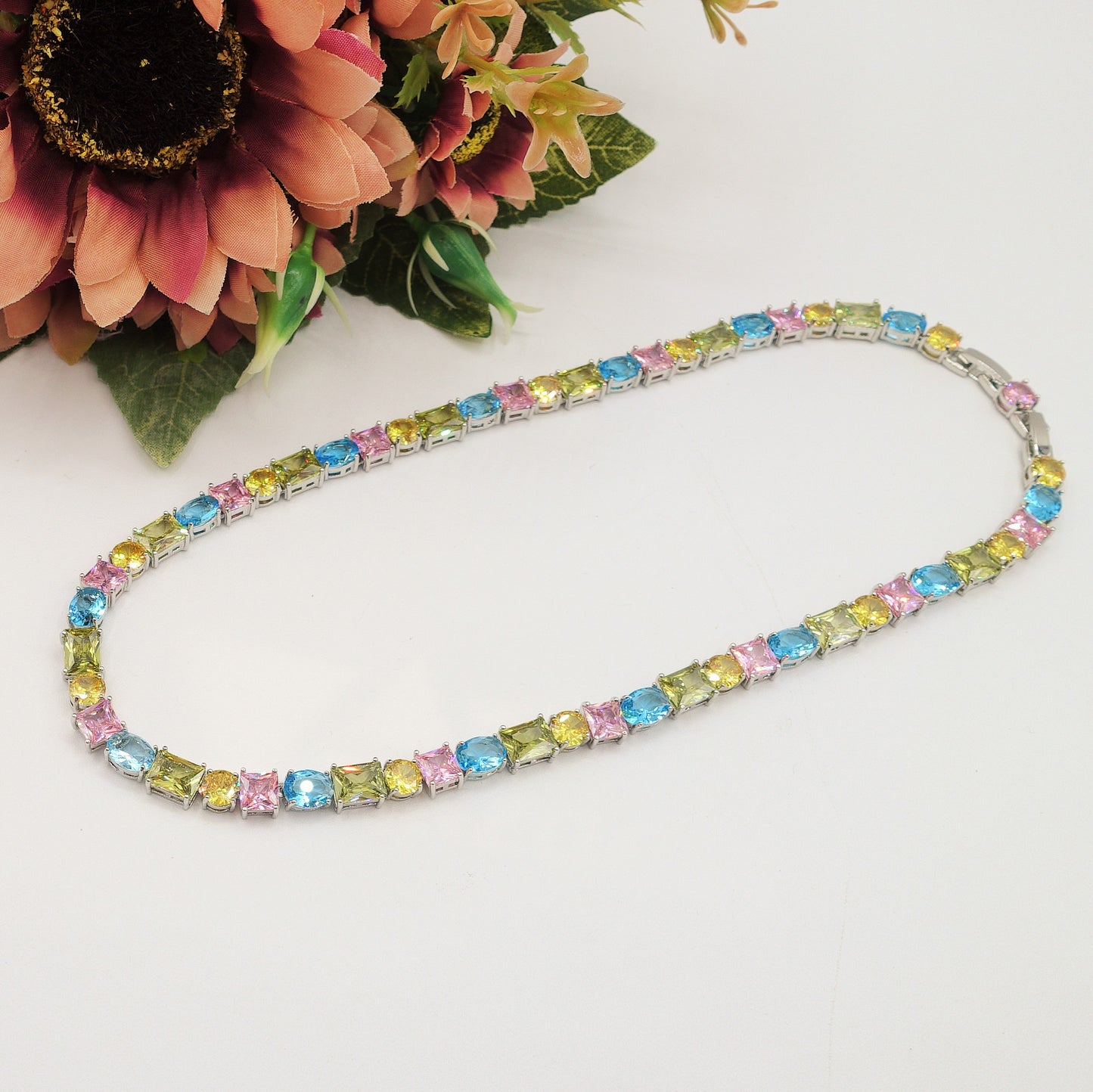CHARIS Collier Tennis - Collana con Cubic Zirconia RAINBOW