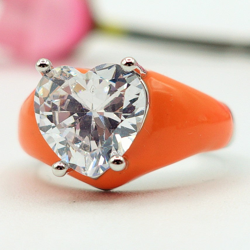 ISABELLE FLUO ~ Anello a cuore Smaltato con Cubic Zirconia- Regolabile