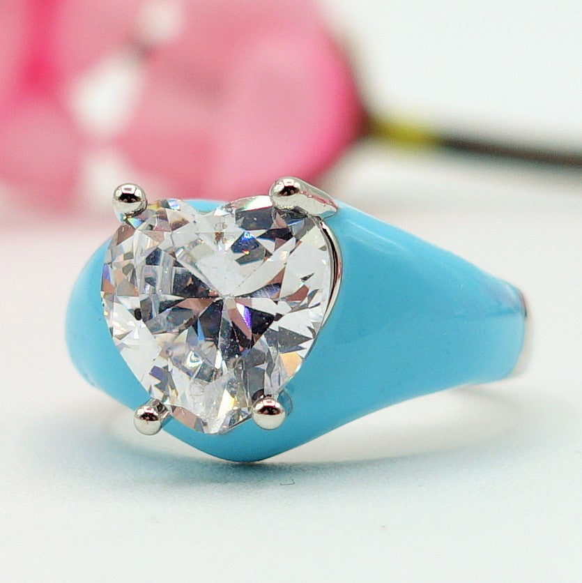 ISABELLE FLUO ~ Anello a cuore Smaltato con Cubic Zirconia- Regolabile