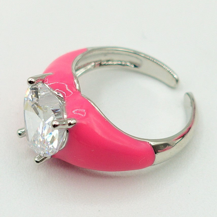 ISABELLE FLUO ~ Anello a cuore Smaltato con Cubic Zirconia- Regolabile
