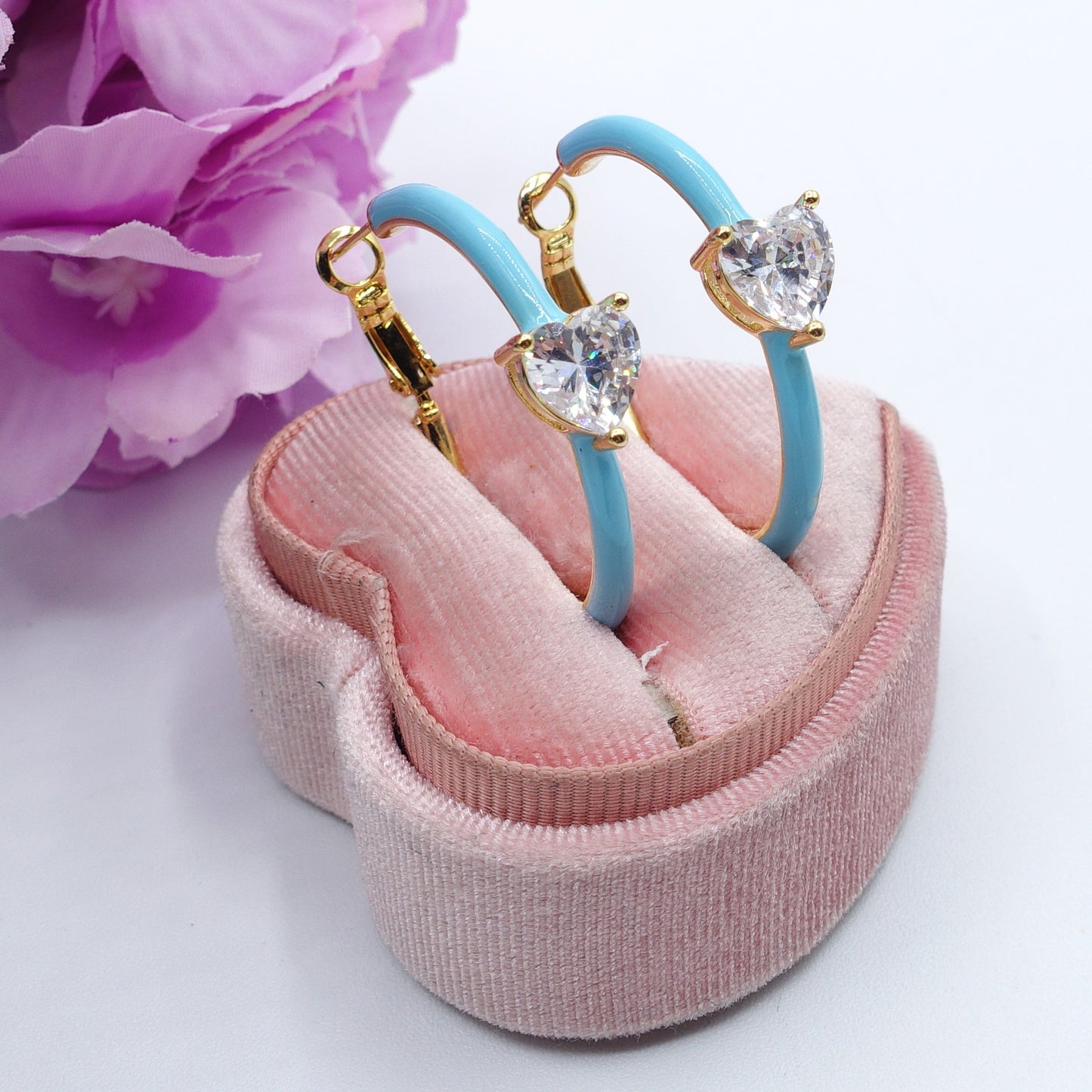 CHERIE FLUO - BIG hoops - orecchini a cerchio smaltati con cubic zirconia a forma di cuore