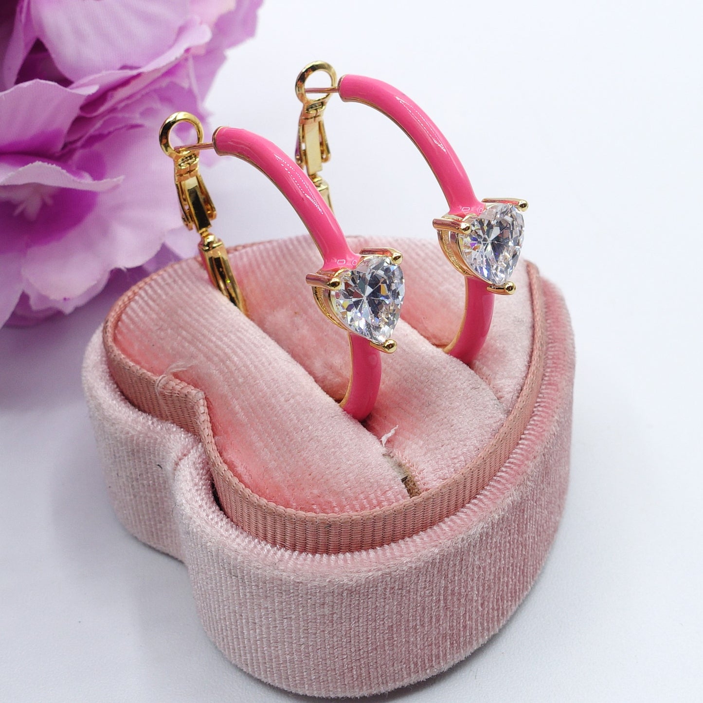 CHERIE FLUO - BIG hoops - orecchini a cerchio smaltati con cubic zirconia a forma di cuore