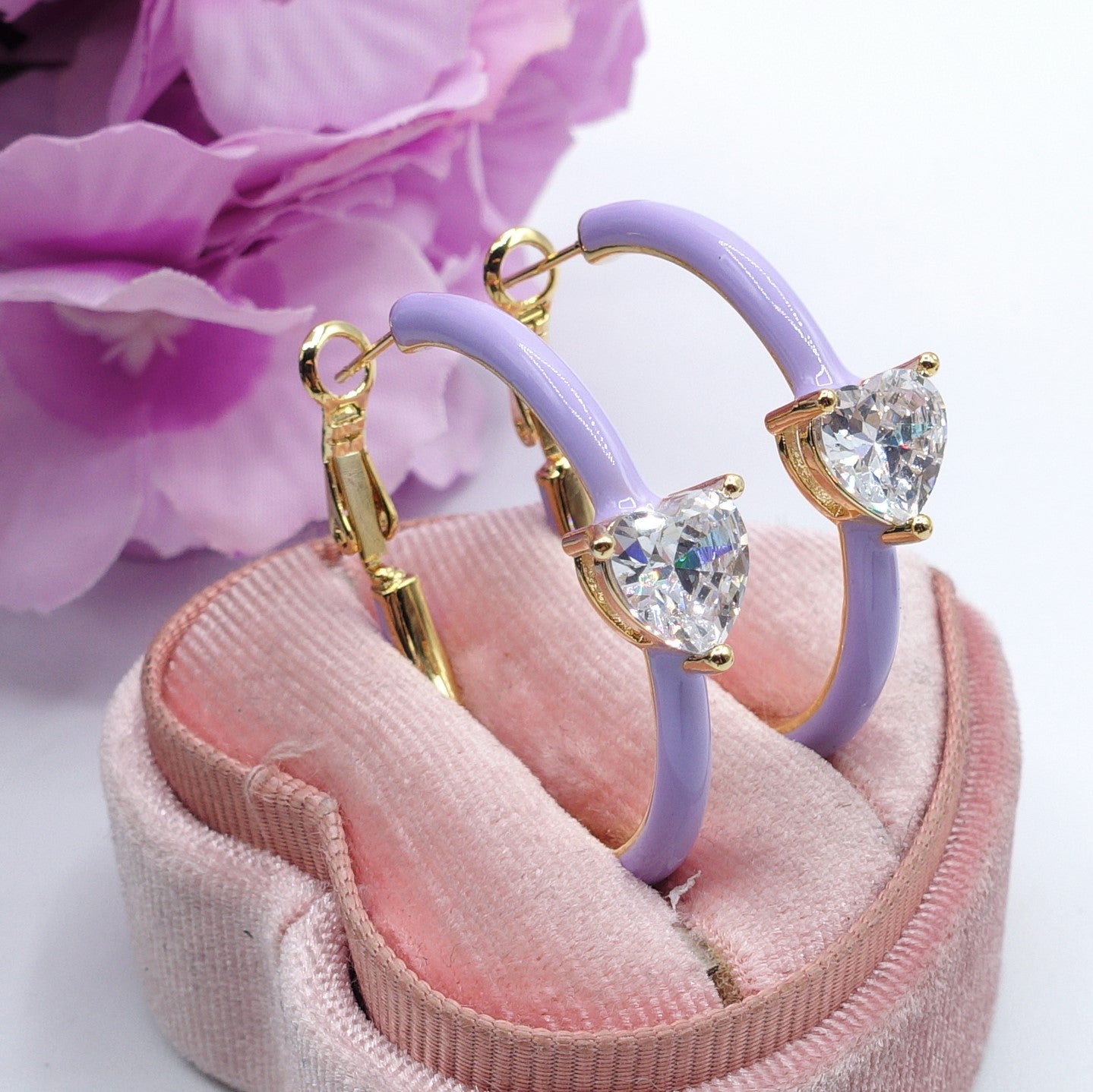 CHERIE FLUO - BIG hoops - orecchini a cerchio smaltati con cubic zirconia a forma di cuore