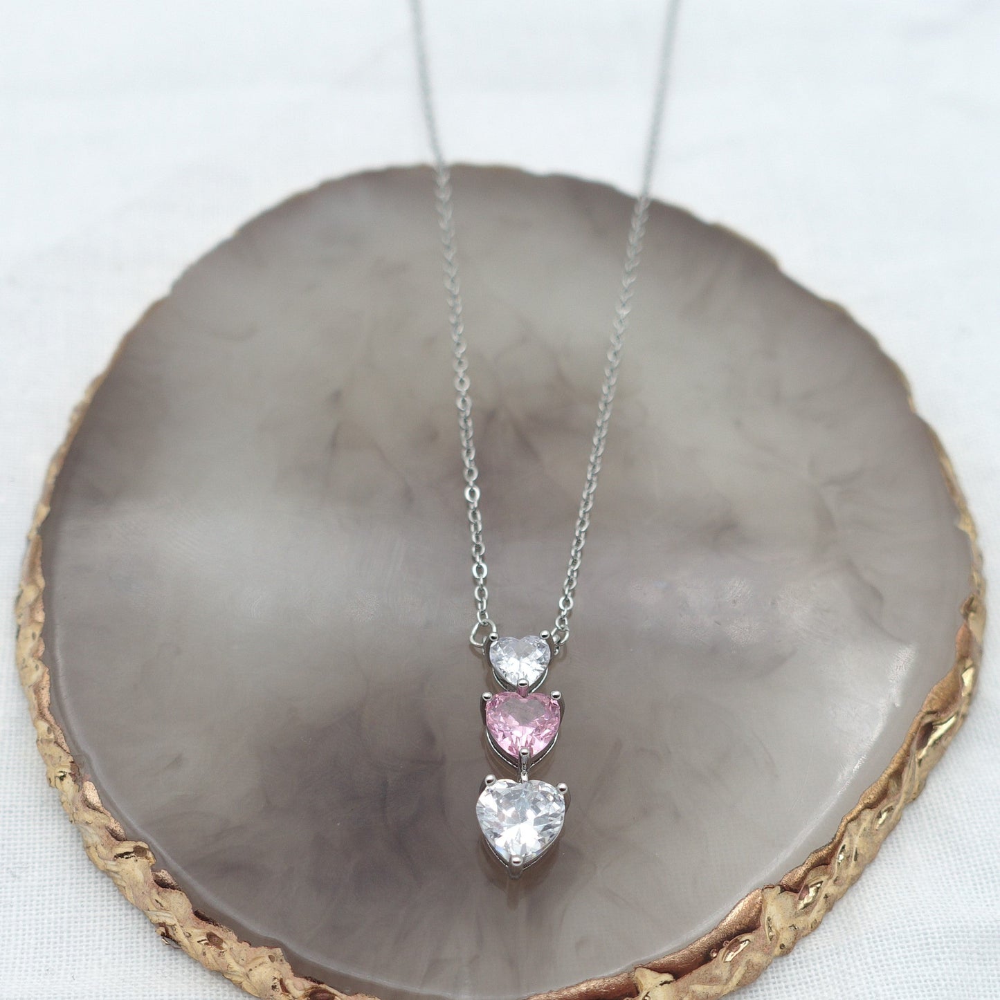 CHERIE triple hearts - ACCIAIO INOSSIDABILE - Collana con triplo cuore in cubic zirconia