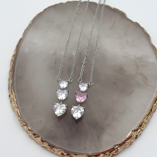 CHERIE triple hearts - ACCIAIO INOSSIDABILE - Collana con triplo cuore in cubic zirconia