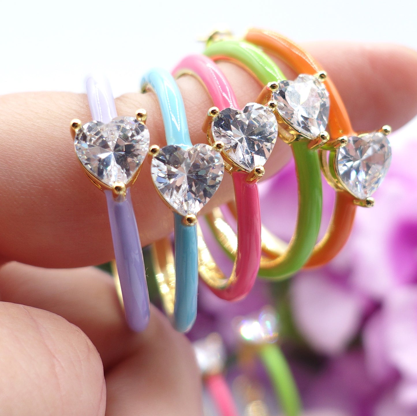 CHERIE FLUO - BIG hoops - orecchini a cerchio smaltati con cubic zirconia a forma di cuore