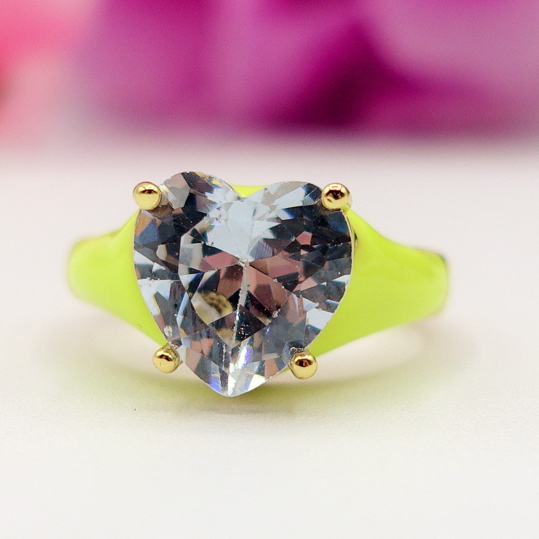 ISABELLE FLUO ~ Anello a cuore Smaltato con Cubic Zirconia- Regolabile
