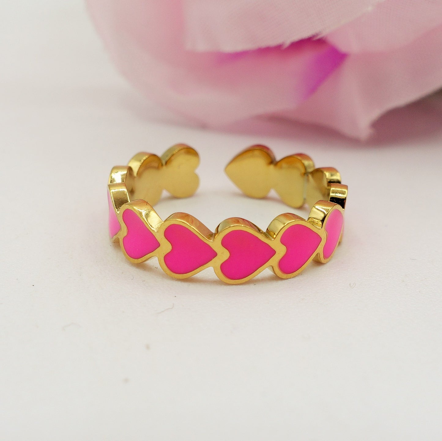 DANA - ACCIAIO INOSSIDABILE ~ Anello smaltato con cuoricini rainbow
