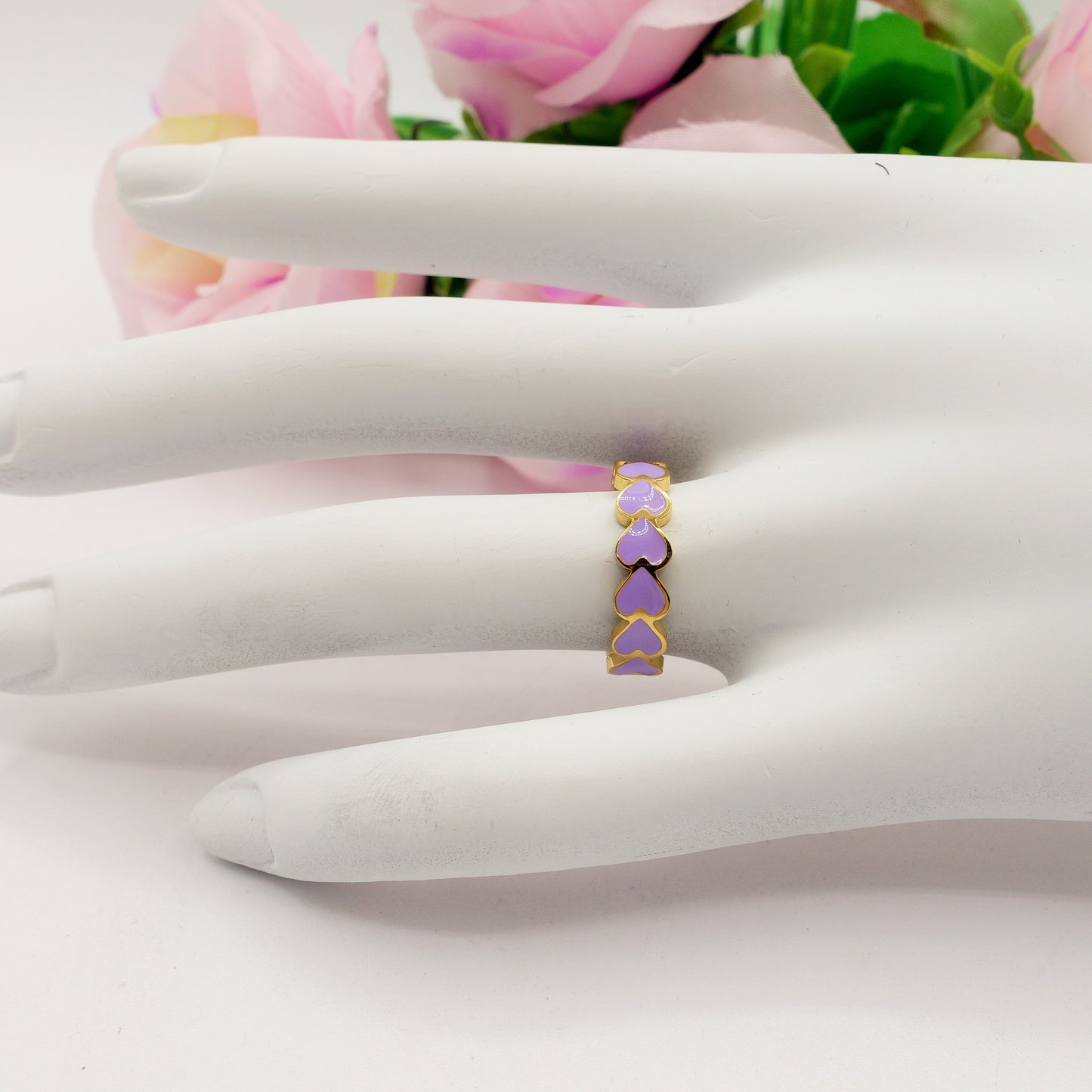 DANA - ACCIAIO INOSSIDABILE ~ Anello smaltato con cuoricini rainbow