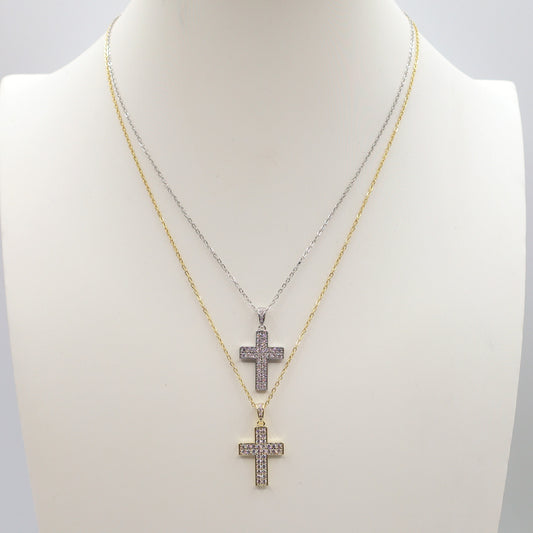 HANNAH - ACCIAIO INOSSIDABILE- collana con pendente croce in cubic zirconia