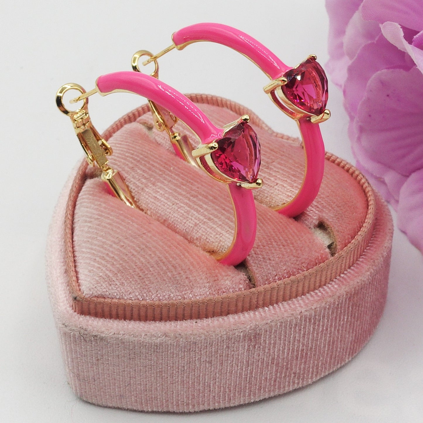 CHERIE FLUO - BIG hoops - orecchini a cerchio smaltati con cubic zirconia a forma di cuore
