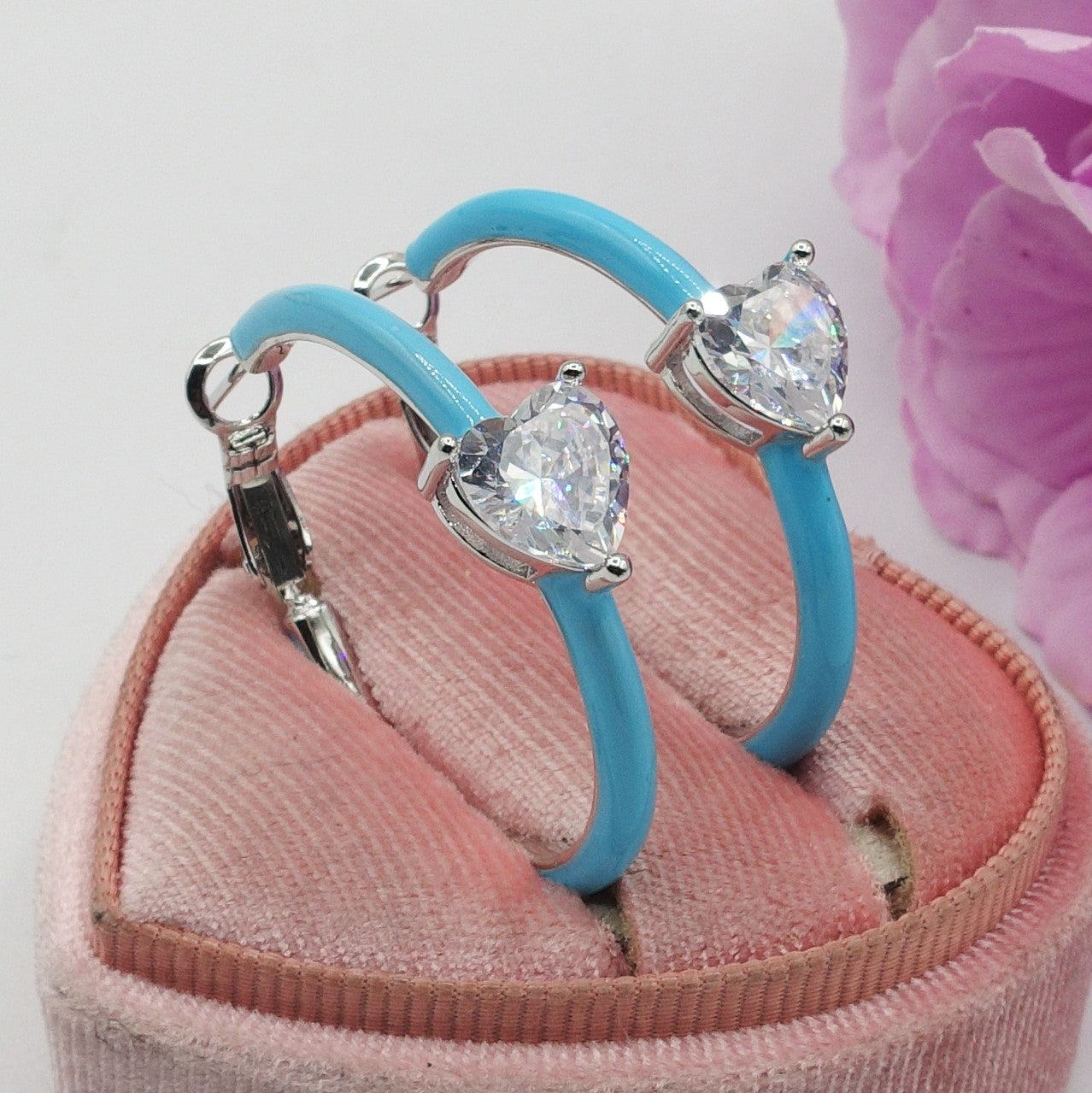 CHERIE FLUO - BIG hoops - orecchini a cerchio smaltati con cubic zirconia a forma di cuore