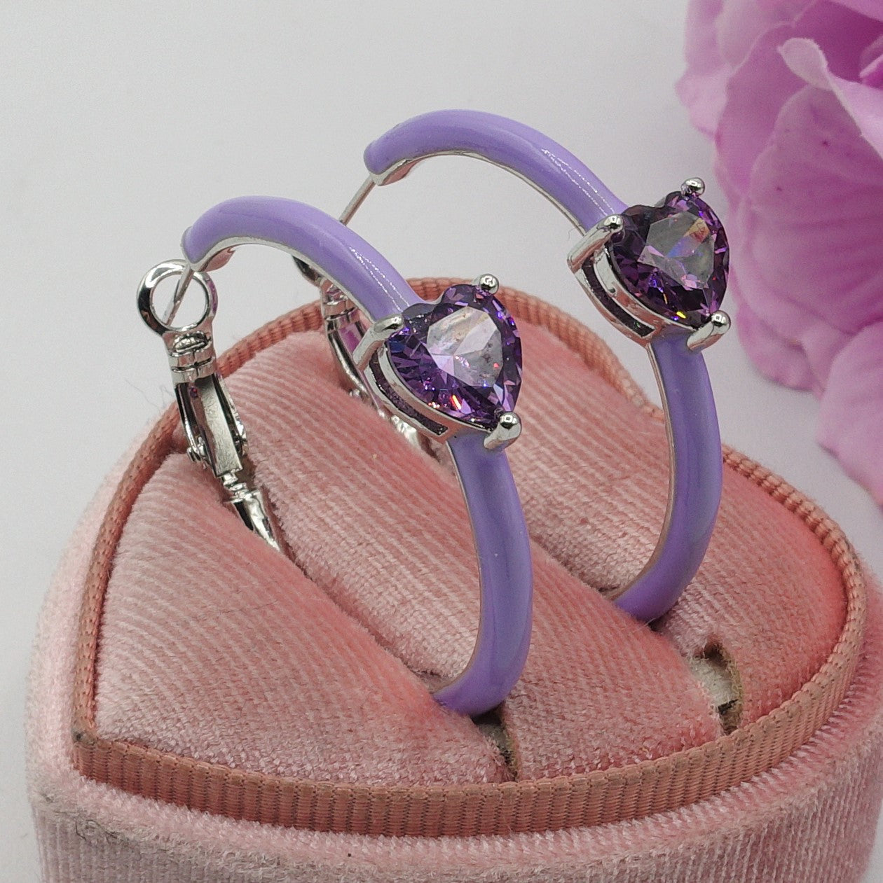 CHERIE FLUO - BIG hoops - orecchini a cerchio smaltati con cubic zirconia a forma di cuore