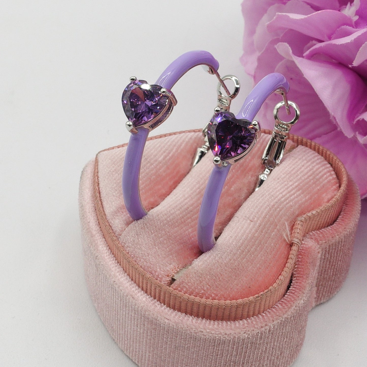 CHERIE FLUO - BIG hoops - orecchini a cerchio smaltati con cubic zirconia a forma di cuore
