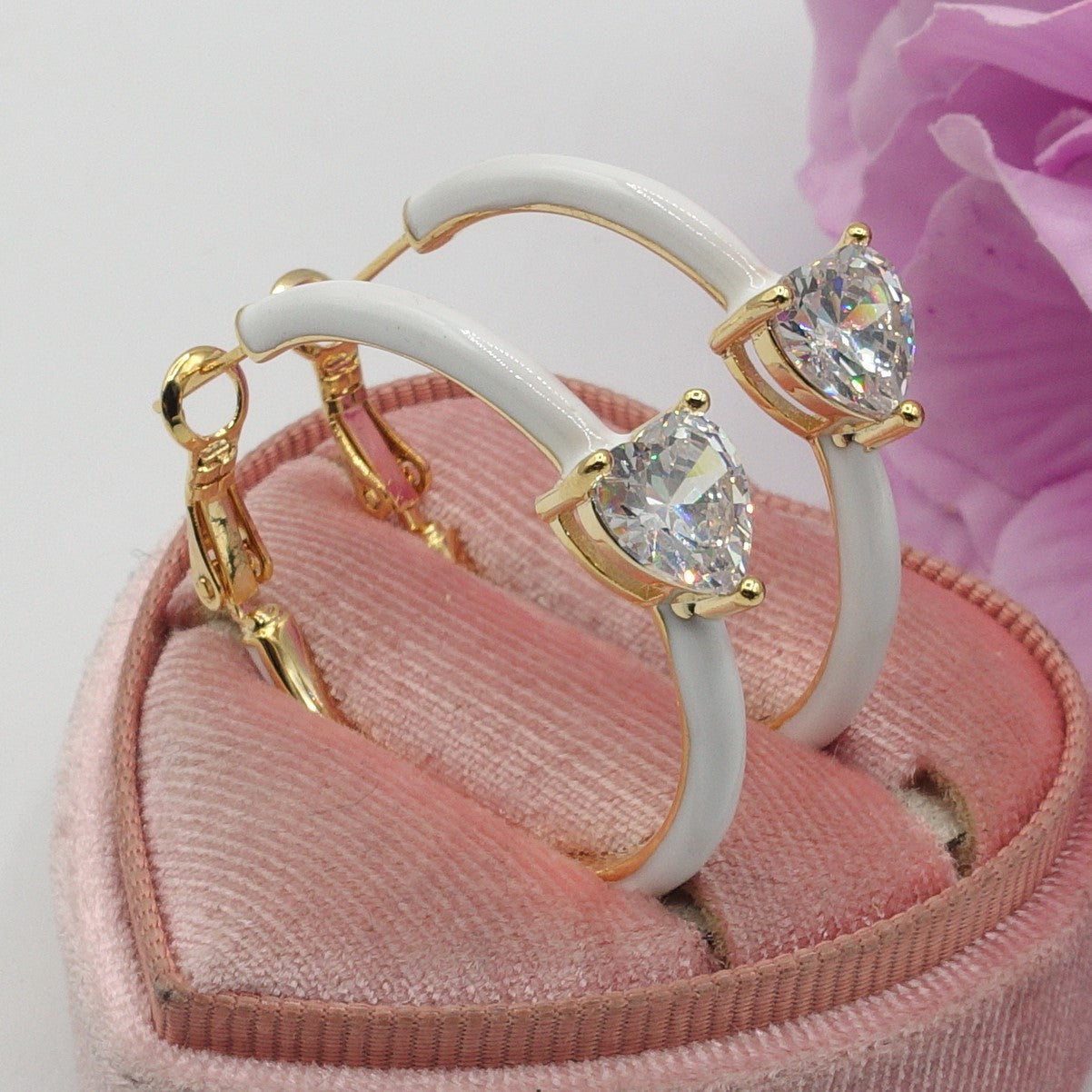 CHERIE FLUO - BIG hoops - orecchini a cerchio smaltati con cubic zirconia a forma di cuore