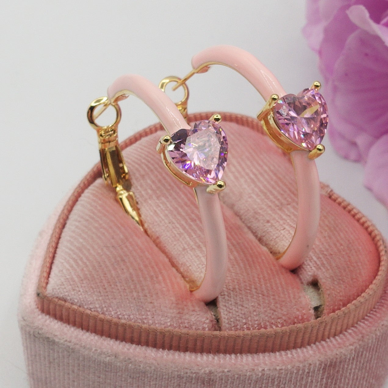 CHERIE FLUO - BIG hoops - orecchini a cerchio smaltati con cubic zirconia a forma di cuore