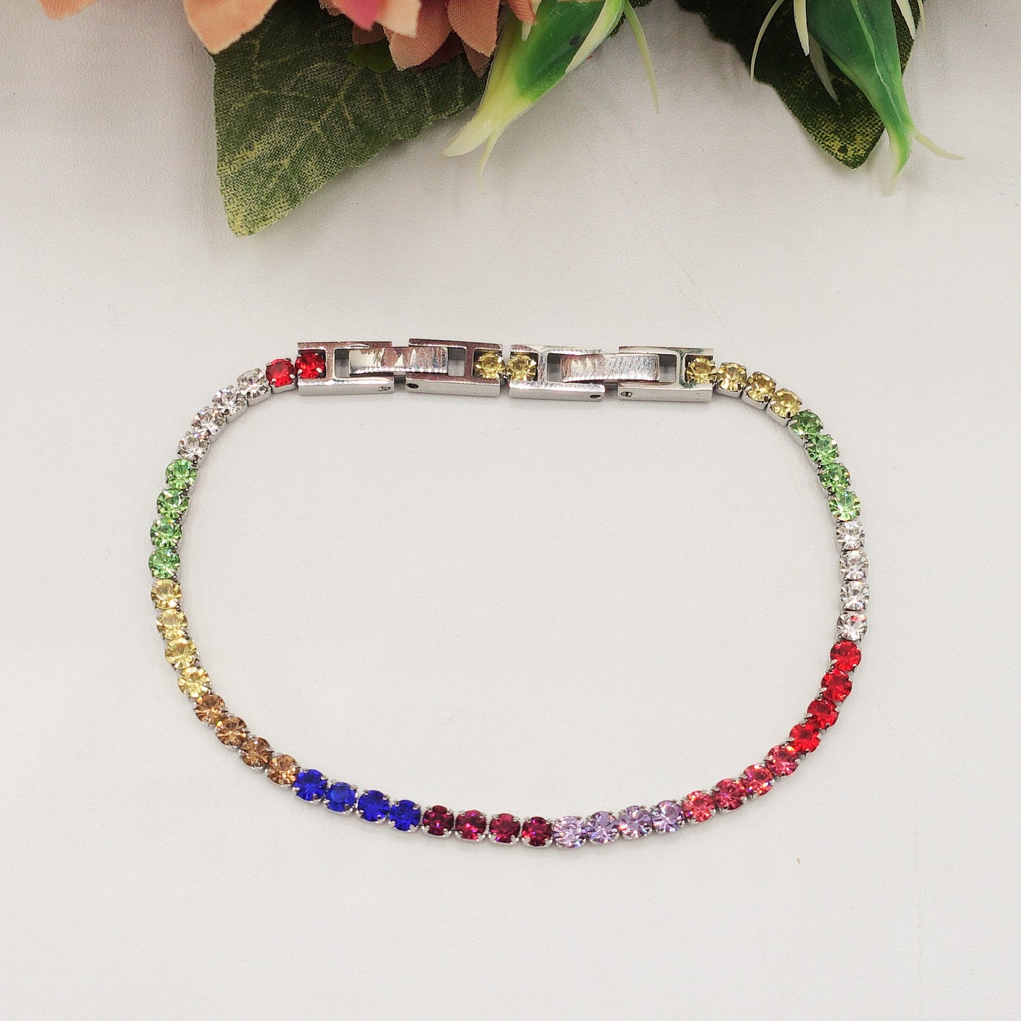 ALICIA RAINBOW ~ Bracciale tennis in ACCIAIO INOSSIDABILE con Cubic Zirconia