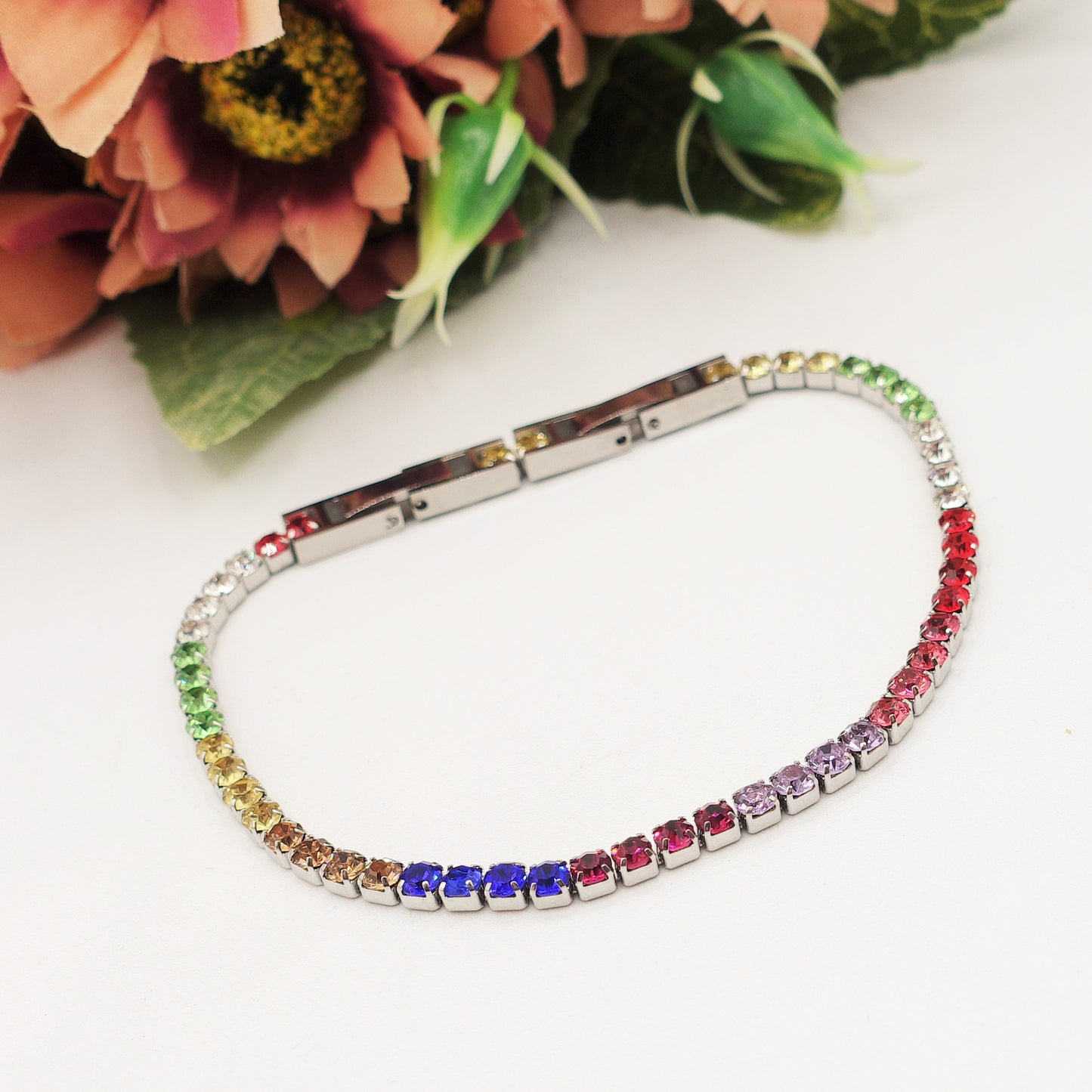 ALICIA RAINBOW ~ Bracciale tennis in ACCIAIO INOSSIDABILE con Cubic Zirconia