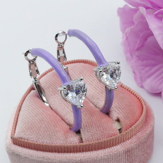 CHERIE FLUO - BIG hoops - orecchini a cerchio smaltati con cubic zirconia a forma di cuore
