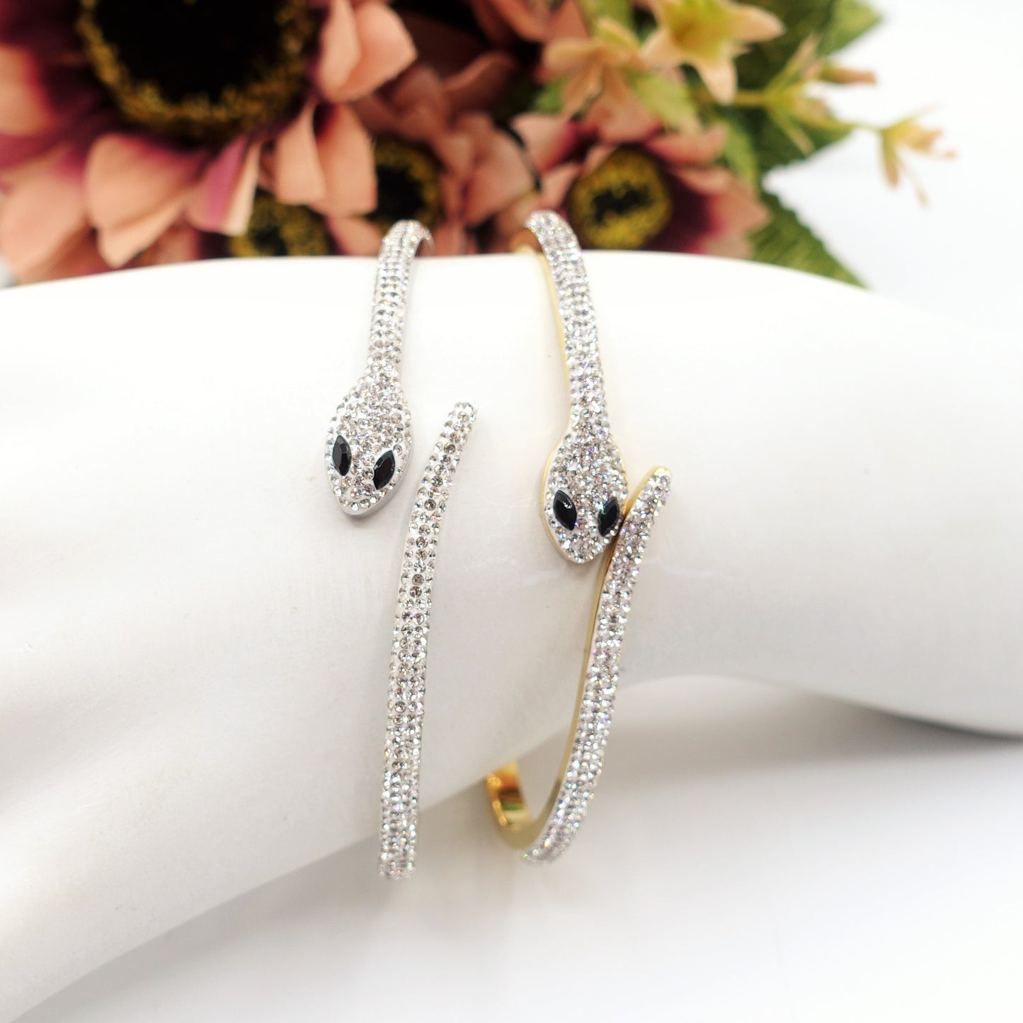 MEDEA~ Acciaio Inossidabile - Bracciale a serpente con cubic zirconia