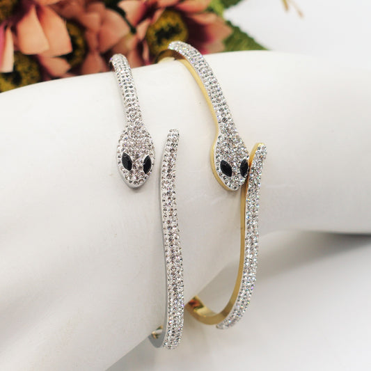 MEDEA~ Acciaio Inossidabile - Bracciale a serpente con cubic zirconia