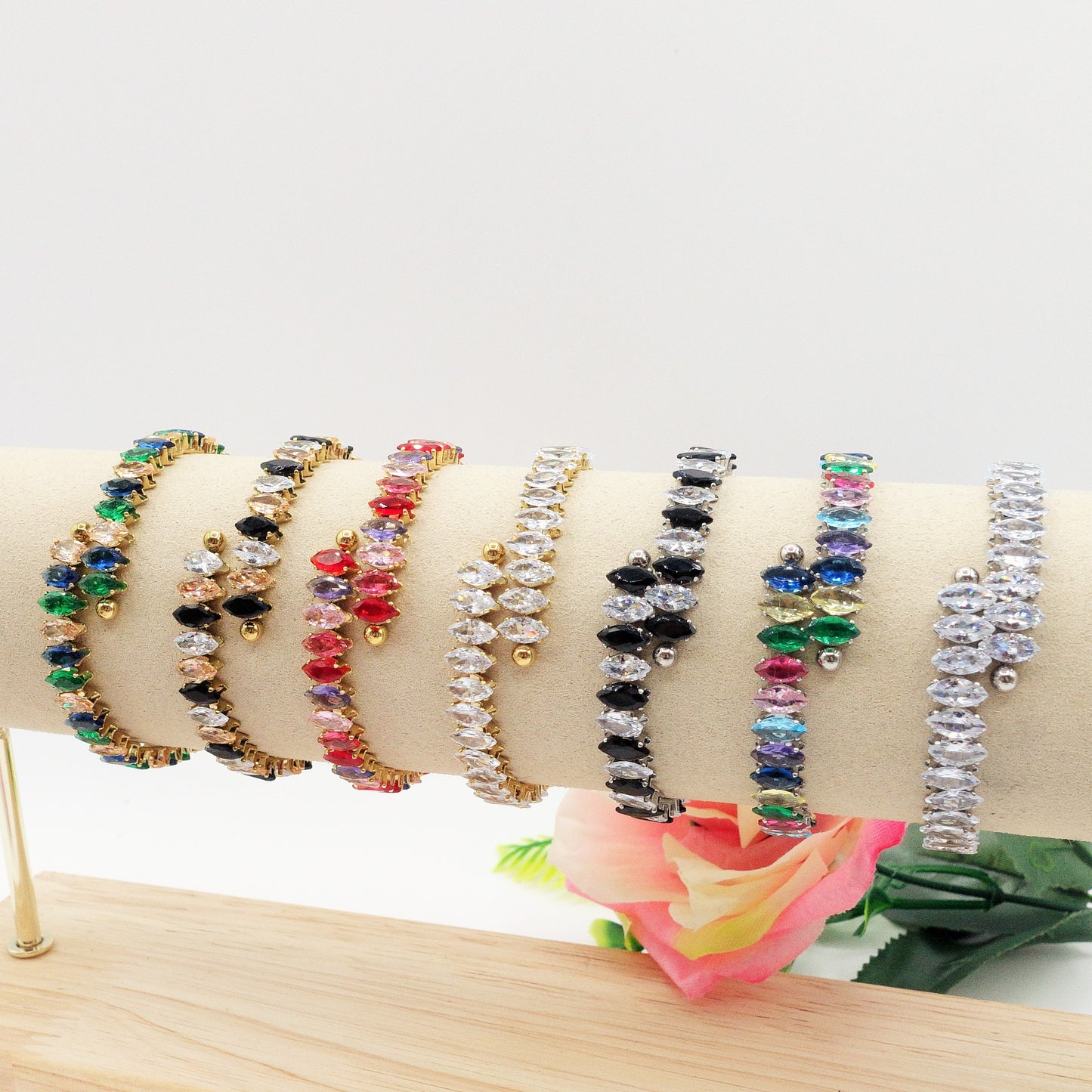 PIPER ~ ACCIAIO INOSSIDABILE - Bracciale rigido contrariè con cubic zirconia