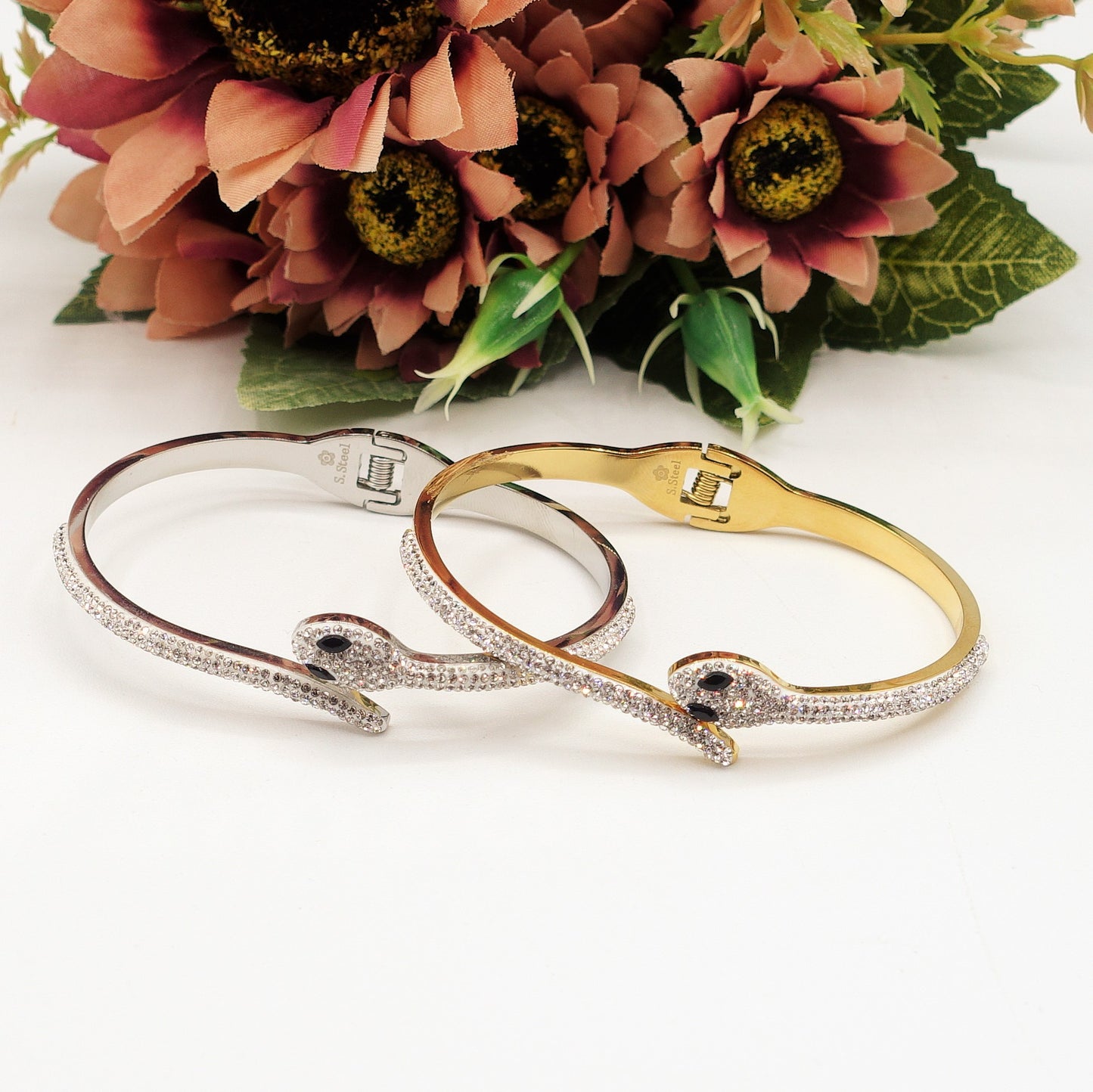 MEDEA~ Acciaio Inossidabile - Bracciale a serpente con cubic zirconia