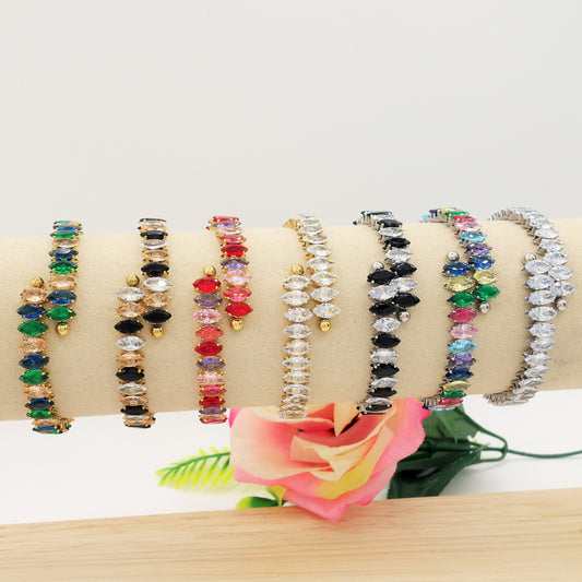 PIPER ~ ACCIAIO INOSSIDABILE - Bracciale rigido contrariè con cubic zirconia