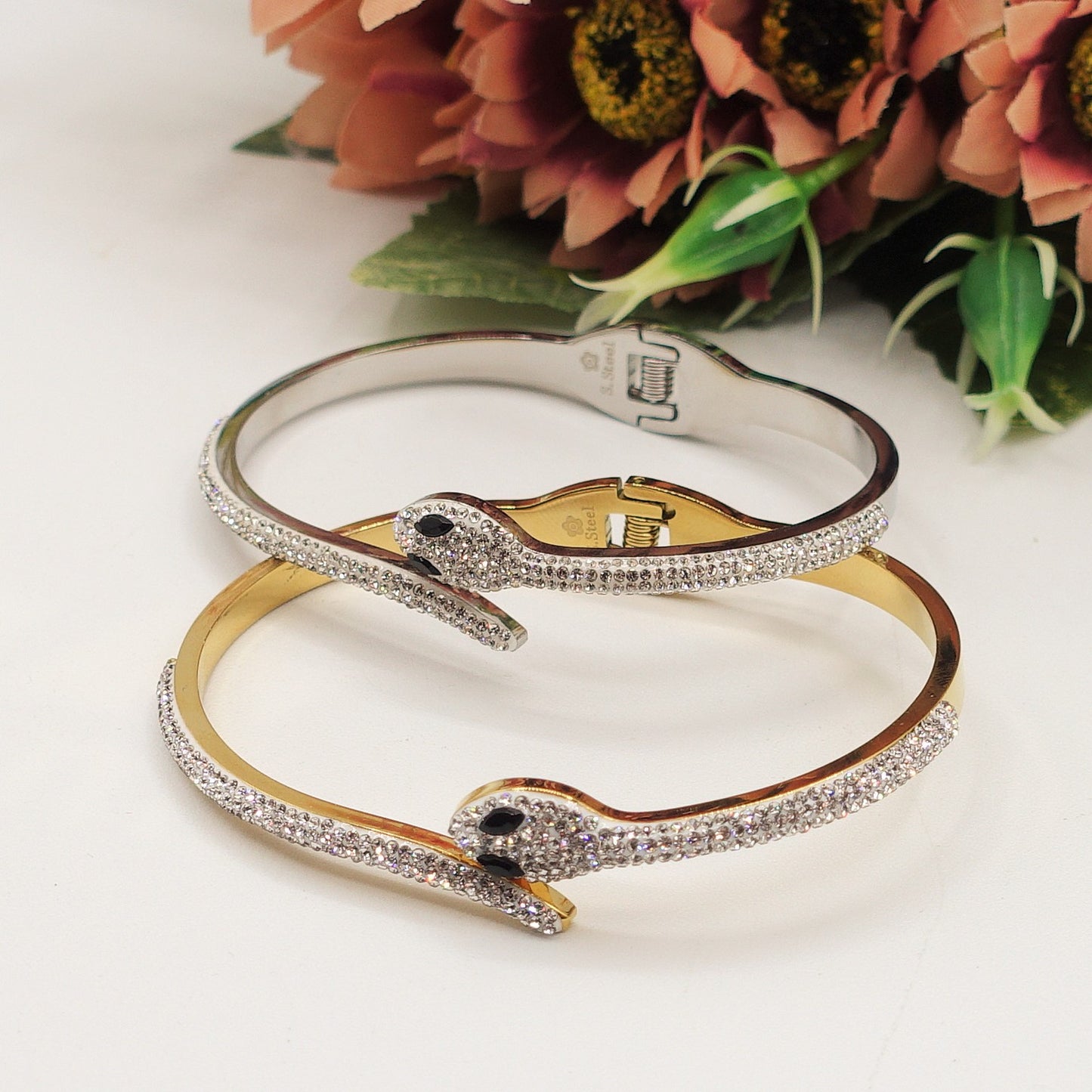 MEDEA~ Acciaio Inossidabile - Bracciale a serpente con cubic zirconia